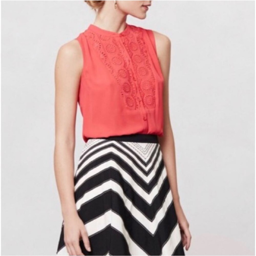 Anthropologie Maeve brand red eyelet sleeveless blouse